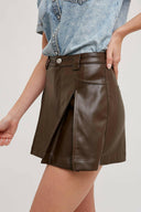 Front Pleated Faux Leather Skort-Skirts-Rae Collective, Women's Online Fashion Boutique Located in Phoenix, Arizona (Scottsdale Area)