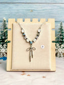 Winter Frost Golden Hills & White Shell Bow Necklace-Necklaces-Krush Kandy, Women's Online Fashion Boutique Located in Phoenix, Arizona (Scottsdale Area)