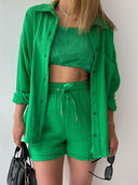 Kinsley Texture Button-Up Shirt and Drawstring Shorts Set-Rae Collective, Women's Online Fashion Boutique Located in Phoenix, Arizona (Scottsdale Area)