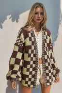 Double Take Full Size Open Front Checkered Drop Shoulder Cardigan-Rae Collective, Women's Online Fashion Boutique Located in Phoenix, Arizona (Scottsdale Area)