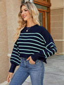 Round Neck Striped Lantern Sleeve Sweater-Rae Collective, Women's Online Fashion Boutique Located in Phoenix, Arizona (Scottsdale Area)