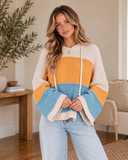 V-Neck Hooded Color Block Pullover Sweater