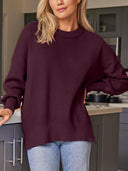 Slit Round Neck Dropped Shoulder Sweater-Rae Collective, Women's Online Fashion Boutique Located in Phoenix, Arizona (Scottsdale Area)