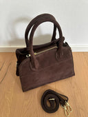 Verona Dark Brown Suede Leather Satchel Bag