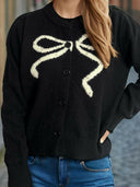 Bow Button Down Round Neck Cardigan-Rae Collective, Women's Online Fashion Boutique Located in Phoenix, Arizona (Scottsdale Area)