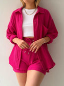 Kinsley Texture Button-Up Shirt and Drawstring Shorts Set-Rae Collective, Women's Online Fashion Boutique Located in Phoenix, Arizona (Scottsdale Area)
