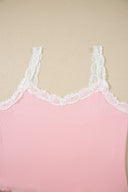 Pink Floral Lace Trim Ribbed Lounge Set