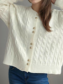 Cable-Knit Round Neck Long Sleeve Cardigan-Cardigans-Rae Collective, Women's Online Fashion Boutique Located in Phoenix, Arizona (Scottsdale Area)