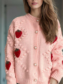Strawberry Button Down Long Sleeve Cardigan-Cardigans-Rae Collective, Women's Online Fashion Boutique Located in Phoenix, Arizona (Scottsdale Area)