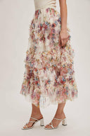 Floral Ruffled Mesh Midi Skirt-Skirts-Rae Collective, Women's Online Fashion Boutique Located in Phoenix, Arizona (Scottsdale Area)