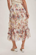Floral Ruffled Mesh Midi Skirt-Skirts-Rae Collective, Women's Online Fashion Boutique Located in Phoenix, Arizona (Scottsdale Area)