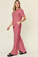 Double Take Full Size Round Neck Short Sleeve T-Shirt and Wide Leg Pants Set-Rae Collective, Women's Online Fashion Boutique Located in Phoenix, Arizona (Scottsdale Area)