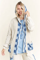 Mineral Wash Checkerboard Hoodie Sweater Cardigan-Jackets-Krush Kandy, Women's Online Fashion Boutique Located in Phoenix, Arizona (Scottsdale Area)