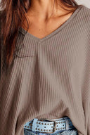 Waffle-Knit V-Neck Long Sleeve Top-Long Sleeve Tops-Rae Collective, Women's Online Fashion Boutique Located in Phoenix, Arizona (Scottsdale Area)
