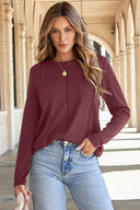 Merlot Luxe Seam-Front Long Sleeve Top-Sweaters-Krush Kandy, Women's Online Fashion Boutique Located in Phoenix, Arizona (Scottsdale Area)