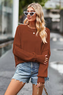 Round Neck Drop Shoulder Long Sleeve Sweater-Rae Collective, Women's Online Fashion Boutique Located in Phoenix, Arizona (Scottsdale Area)