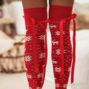 Christmas Element Bowknot Ribbed Trim Over Knee Stockings-Accessories-Rae Collective, Women's Online Fashion Boutique Located in Phoenix, Arizona (Scottsdale Area)