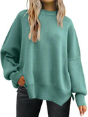 Slit Round Neck Dropped Shoulder Sweater-Rae Collective, Women's Online Fashion Boutique Located in Phoenix, Arizona (Scottsdale Area)