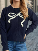 Bow Button Down Round Neck Cardigan-Rae Collective, Women's Online Fashion Boutique Located in Phoenix, Arizona (Scottsdale Area)