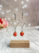 Desert Coral Dahlia Triangle Hoop Earrings