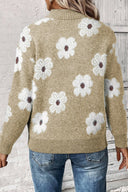 Flower Half Zip Long Sleeve Sweater-Sweaters-Rae Collective, Women's Online Fashion Boutique Located in Phoenix, Arizona (Scottsdale Area)