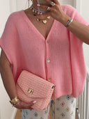 V-Neck Button Up Short Sleeve Cardigan-Tops-Rae Collective, Women's Online Fashion Boutique Located in Phoenix, Arizona (Scottsdale Area)