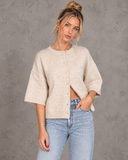 Marlowe Relaxed Knit Button-Front Half Sleeve Cardigan