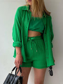 Kinsley Texture Button-Up Shirt and Drawstring Shorts Set-Rae Collective, Women's Online Fashion Boutique Located in Phoenix, Arizona (Scottsdale Area)