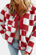 Checkered Snap Down Long Sleeve Teddy Jacket-Rae Collective, Women's Online Fashion Boutique Located in Phoenix, Arizona (Scottsdale Area)