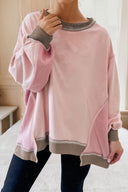 Pink & Taupe Patchwork Pullover-Sweaters-Krush Kandy, Women's Online Fashion Boutique Located in Phoenix, Arizona (Scottsdale Area)