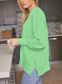 Slit Round Neck Dropped Shoulder Sweater-Rae Collective, Women's Online Fashion Boutique Located in Phoenix, Arizona (Scottsdale Area)