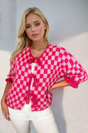 Double Take Tied Checkered Dropped Shoulder Flounce Sleeve Cardigan-Rae Collective, Women's Online Fashion Boutique Located in Phoenix, Arizona (Scottsdale Area)