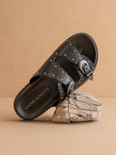 Black Double Western Buckle Slides