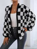 Checkered Open Front Long Sleeve Cardigan-Cardigans-Rae Collective, Women's Online Fashion Boutique Located in Phoenix, Arizona (Scottsdale Area)