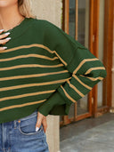 Round Neck Striped Lantern Sleeve Sweater-Rae Collective, Women's Online Fashion Boutique Located in Phoenix, Arizona (Scottsdale Area)