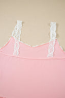 Pink Floral Lace Trim Ribbed Lounge Set
