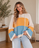 V-Neck Hooded Color Block Pullover Sweater