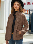 Fuzzy Checkered Zip Up Jacket-Rae Collective, Women's Online Fashion Boutique Located in Phoenix, Arizona (Scottsdale Area)