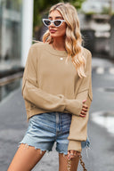 Round Neck Drop Shoulder Long Sleeve Sweater-Rae Collective, Women's Online Fashion Boutique Located in Phoenix, Arizona (Scottsdale Area)