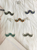 Daises of Desert Multi Stone Triple Daisy Bar Necklace
