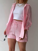 Kinsley Texture Button-Up Shirt and Drawstring Shorts Set-Rae Collective, Women's Online Fashion Boutique Located in Phoenix, Arizona (Scottsdale Area)
