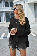 High-Low Slit Round Neck Long Sleeve Sweater-Rae Collective, Women's Online Fashion Boutique Located in Phoenix, Arizona (Scottsdale Area)