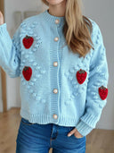 Strawberry Button Down Long Sleeve Cardigan-Cardigans-Rae Collective, Women's Online Fashion Boutique Located in Phoenix, Arizona (Scottsdale Area)