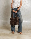 Daisy Metallic Leather Tote Bag – Brown