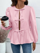 Ivy Lane Peplum Tied Long Sleeve Blouse-Rae Collective, Women's Online Fashion Boutique Located in Phoenix, Arizona (Scottsdale Area)