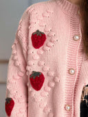 Strawberry Button Down Long Sleeve Cardigan-Cardigans-Rae Collective, Women's Online Fashion Boutique Located in Phoenix, Arizona (Scottsdale Area)