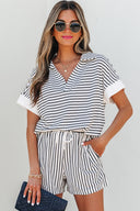 Striped V-Neck Polo Top & Shorts Set-2 Piece Outfit Sets-Krush Kandy, Women's Online Fashion Boutique Located in Phoenix, Arizona (Scottsdale Area)