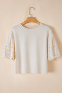 Pearl-Detail Puff Sleeve Top-Tops-Krush Kandy, Women's Online Fashion Boutique Located in Phoenix, Arizona (Scottsdale Area)