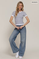 Short Sleeve Crew Neck Striped Seamless Top-Tops-Krush Kandy, Women's Online Fashion Boutique Located in Phoenix, Arizona (Scottsdale Area)
