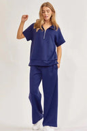 Short-Sleeved Quarter-Zip Lounge Set-2 Piece Outfit Sets-Rae Collective, Women's Online Fashion Boutique Located in Phoenix, Arizona (Scottsdale Area)